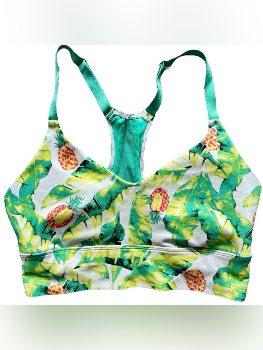 WILDFOX Tropical PALMS and PINAS Pineapple and Palm Leaf Print SPORTS BRA Size M